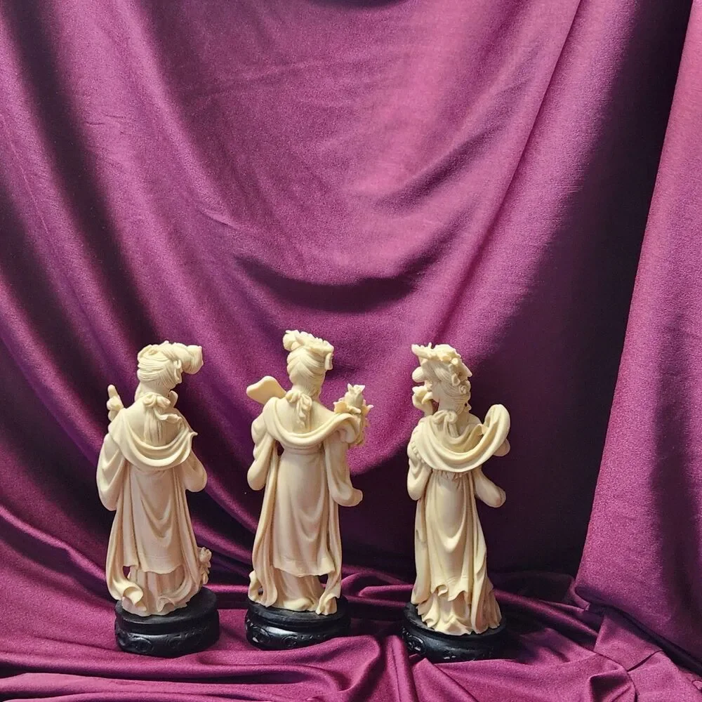 Set of 3 Chinese Resin Maiden Figurines Statues 7.5” Vintage